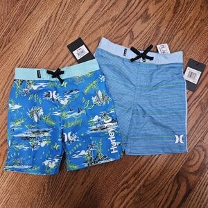 NWT Hurley Kids Blue Swim Trunks Size 4T Boys Swimsuit Bundle